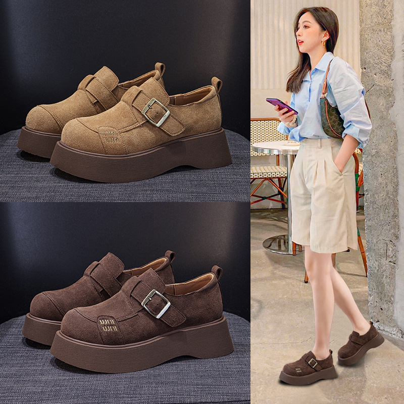 Women's 2025 New Korean Style Thick Sole Height Increasing Big Head Shoes Slip-On Small Stature Casual_vogvips.com