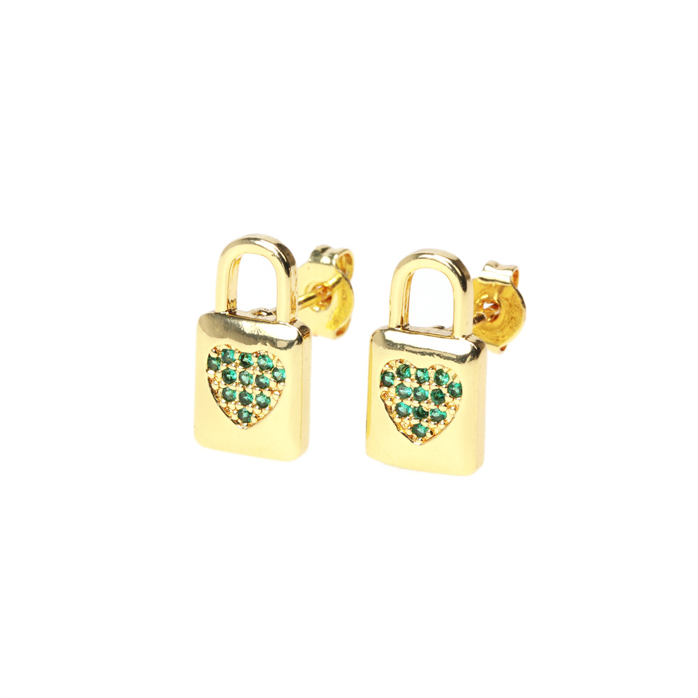 Fashion Copper Inlaid Color Zircon Lock Carved Earrings display picture 33