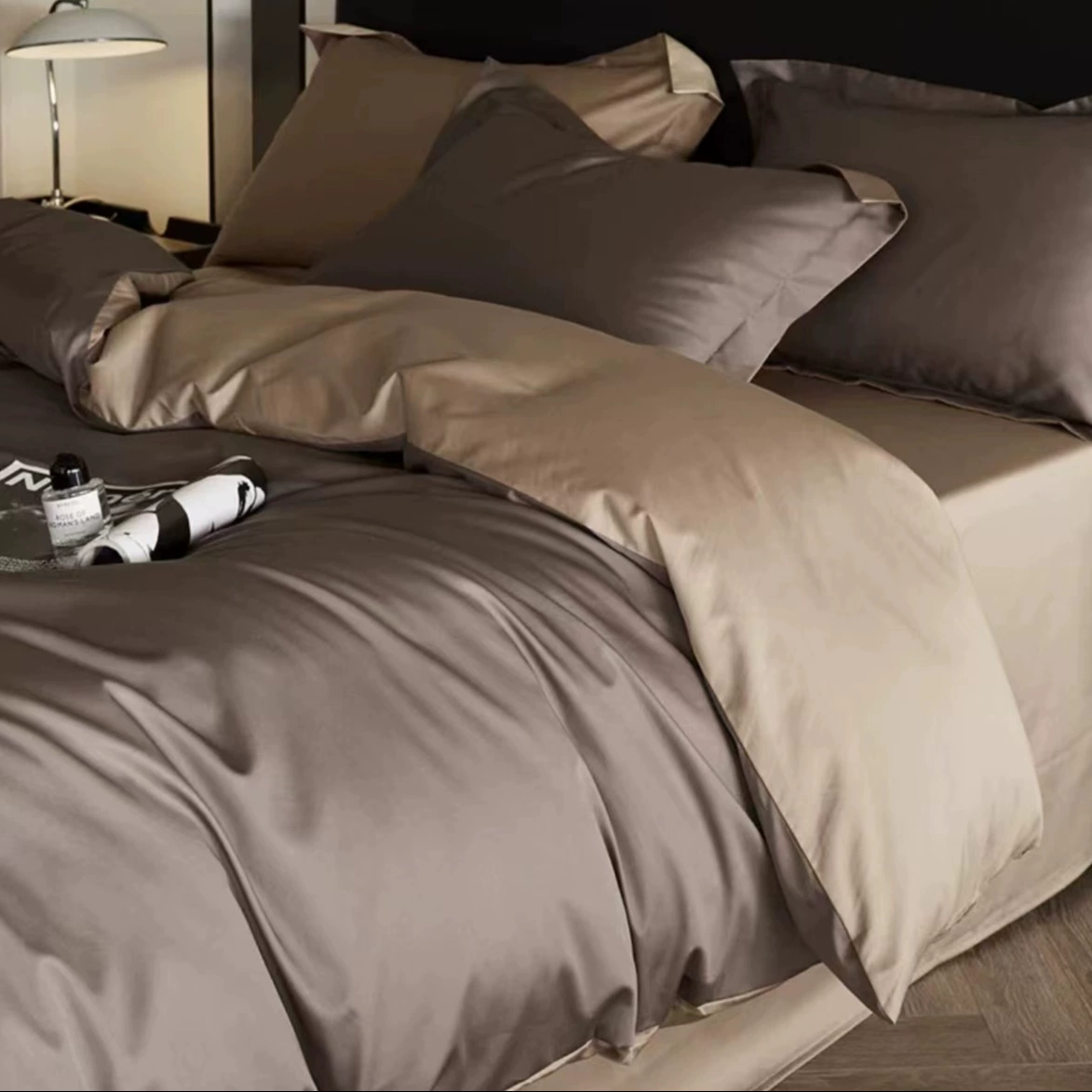 Легкий и роскошный 100s хлопок длинноватый хлопок четыре комплекта хлопчатобумажный сплошной цвет двойное одеяло простыня простенький набор постельных принадлежностей