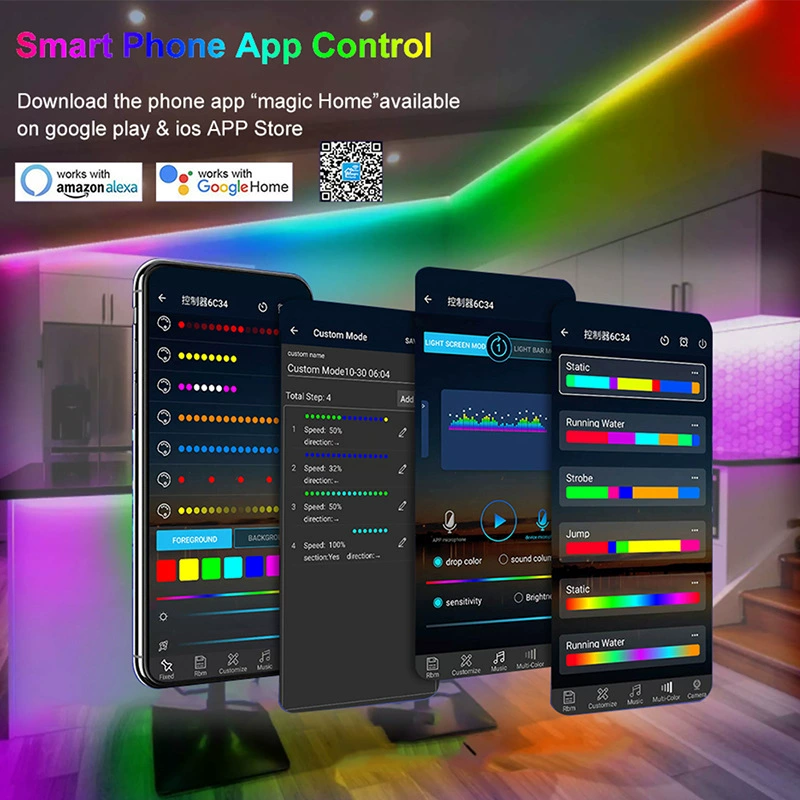 USB светодиодная лента 5В разноцветная RGB, мигающая смена цветов WS2812B, Bluetooth бегущий свет, настольная атмосферная подсветка