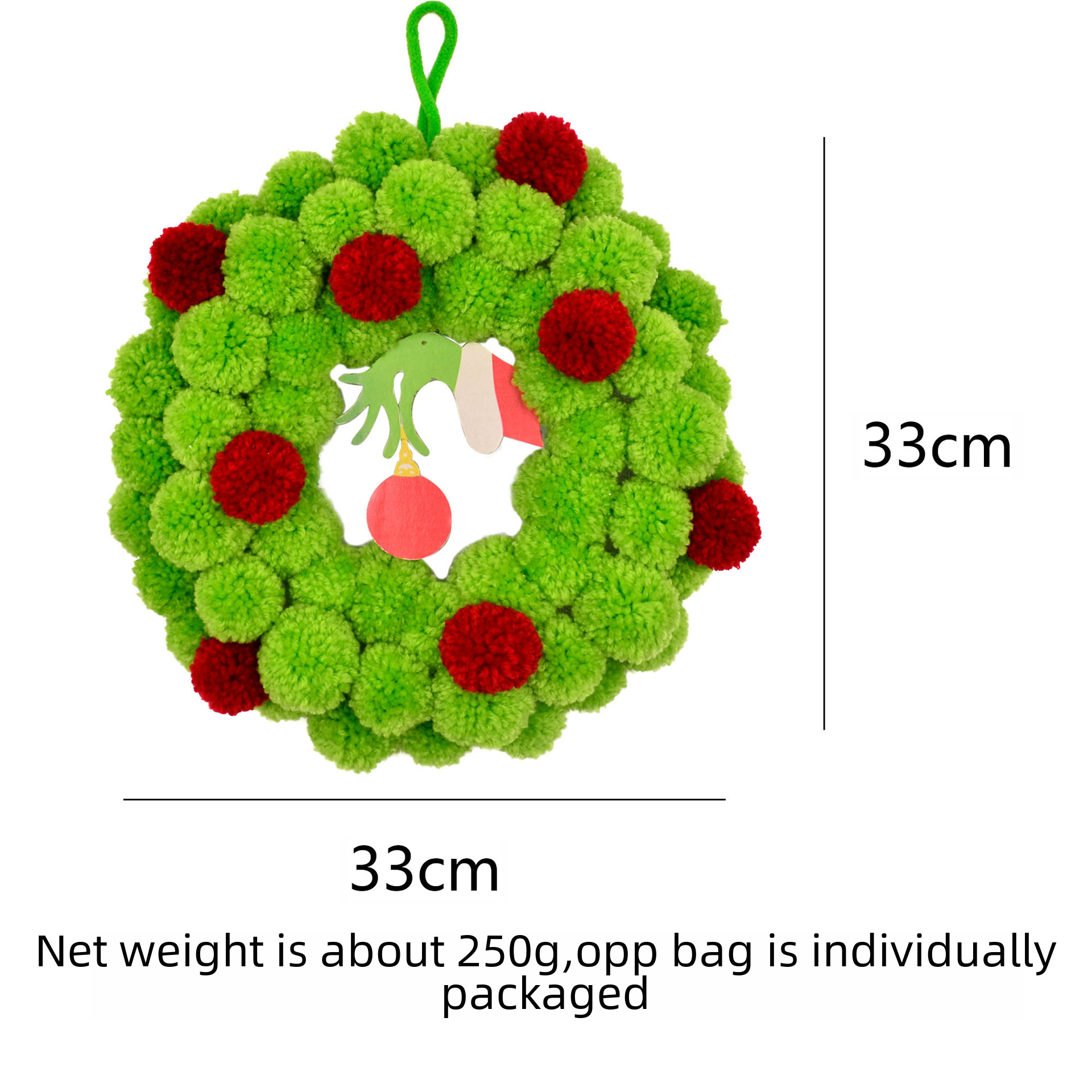 Christmas Grinch ghost hand fur ball Garland wreath Christmas door decoration door plate pendant _voghion.com