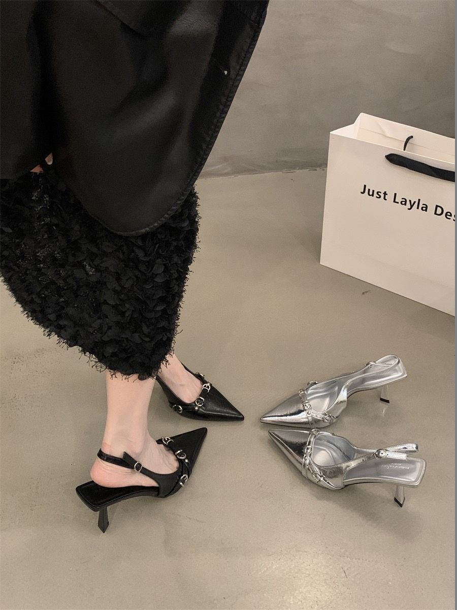 Design Sense Silver Pointed Toe High Heel Sandals For Women Summer New Elegant Socialite Versatile_vogvips.com