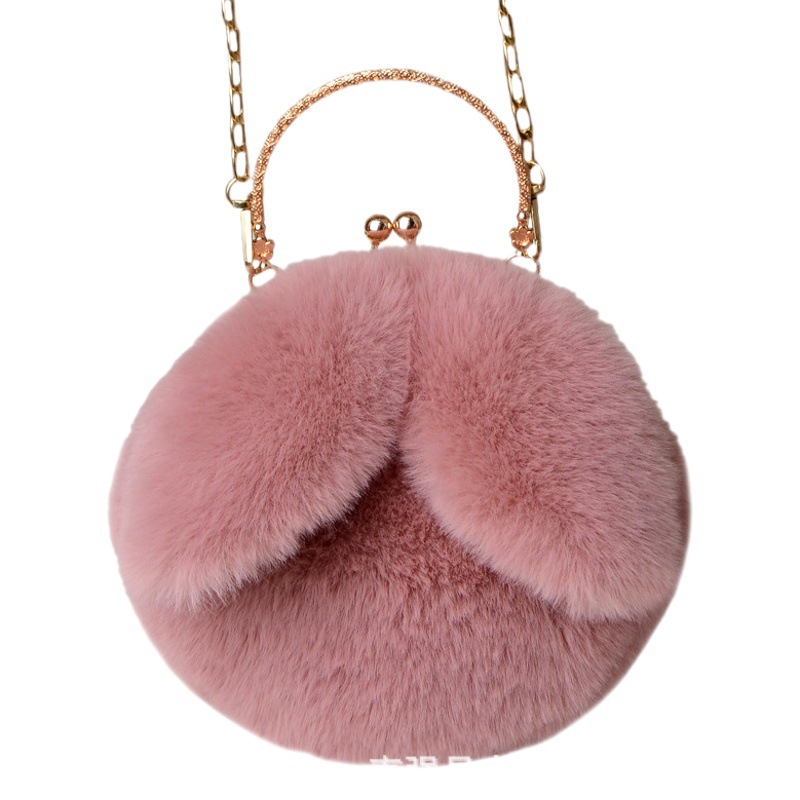 Bolsa de conejo de felpa de las mujeres crossbody estilo coreano lindo Portátil Bolsa peluda otoño e invierno nuevo conejo orejas clip bolsa