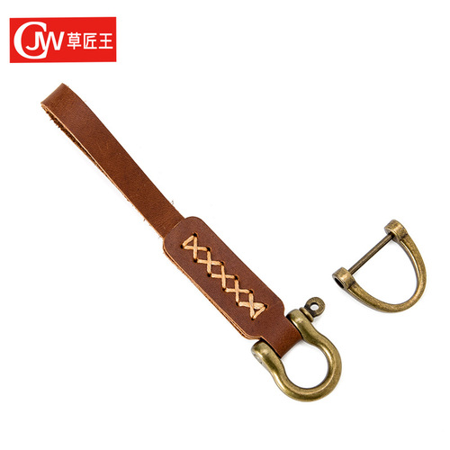 Creative car leather keychain men's antique pendant key lanyard motorcycle key chain cowhide number plate