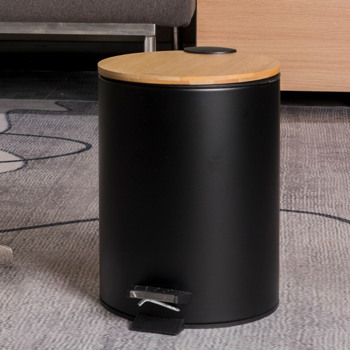 Cubierta de bambú para el hogar, cubo de basura silencioso y lento, cubo de almacenamiento para sala de estar, desperdicios de cocina con cubierta, cesta de papel para residuos de baño con pedal