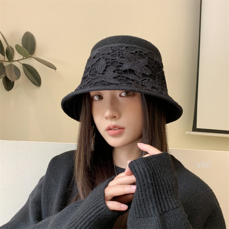 渔夫帽女秋冬季新款大头围显脸小盆帽大帽檐蕾丝花边保暖水桶帽潮|undefined