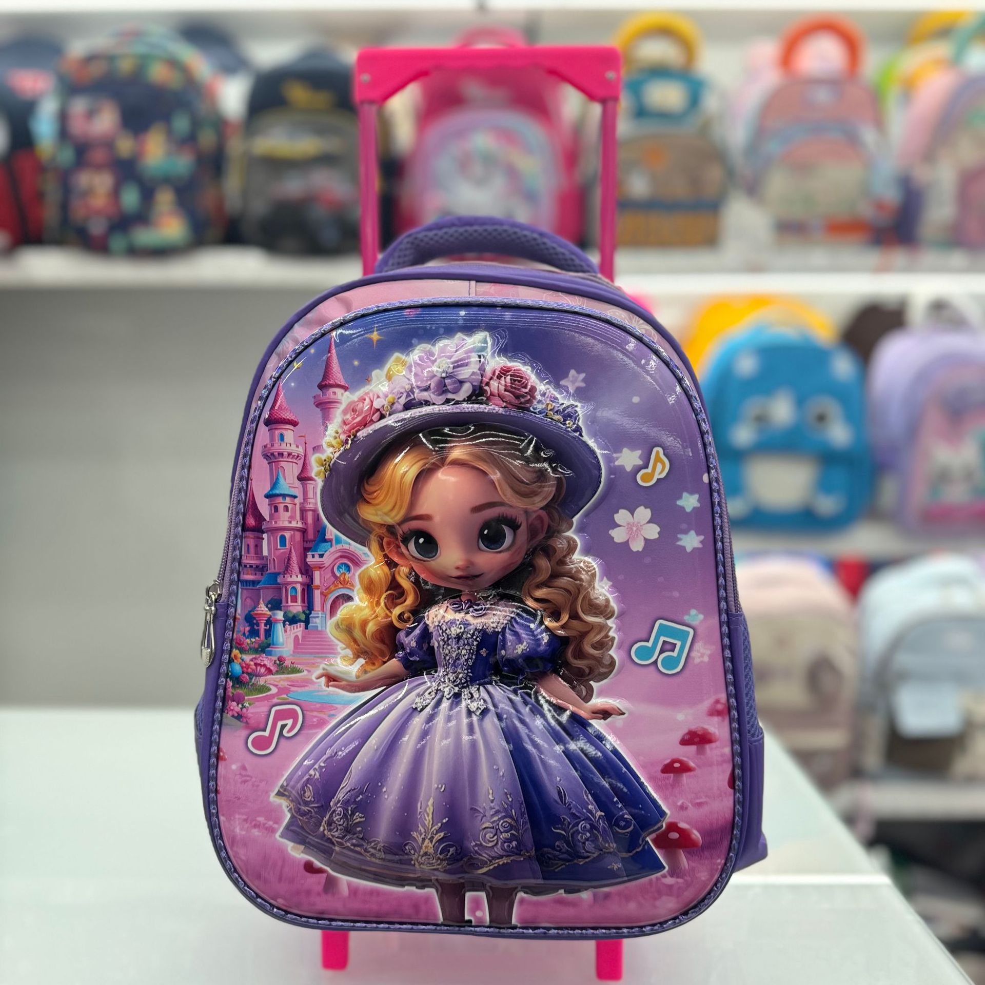 Mochila Escolar con Ruedas Infantil 3D 14 Pulgadas de Nailon Impermeable y Ligera para Escuela