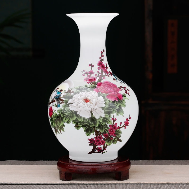 中式古典花瓶家里摆件装饰品家庭客厅大肚子陶瓷器大口径干花插花