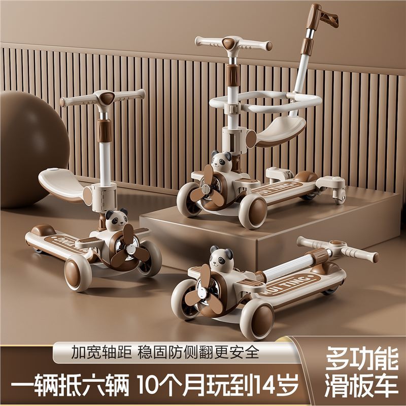 New Children's Scooter Folding Scooter Children Can Sit and Slide Folding Scooter Cartoon Windmill Skateboard