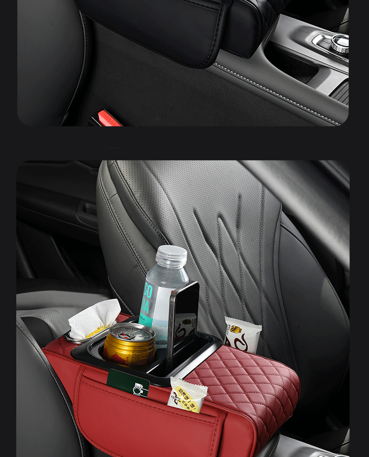 Four-In-One Car Armrest Box Pad, Multi-Functional Storage with Cup Holder, Mobile Phone Pocket, Armrest Box Heightening Pad
