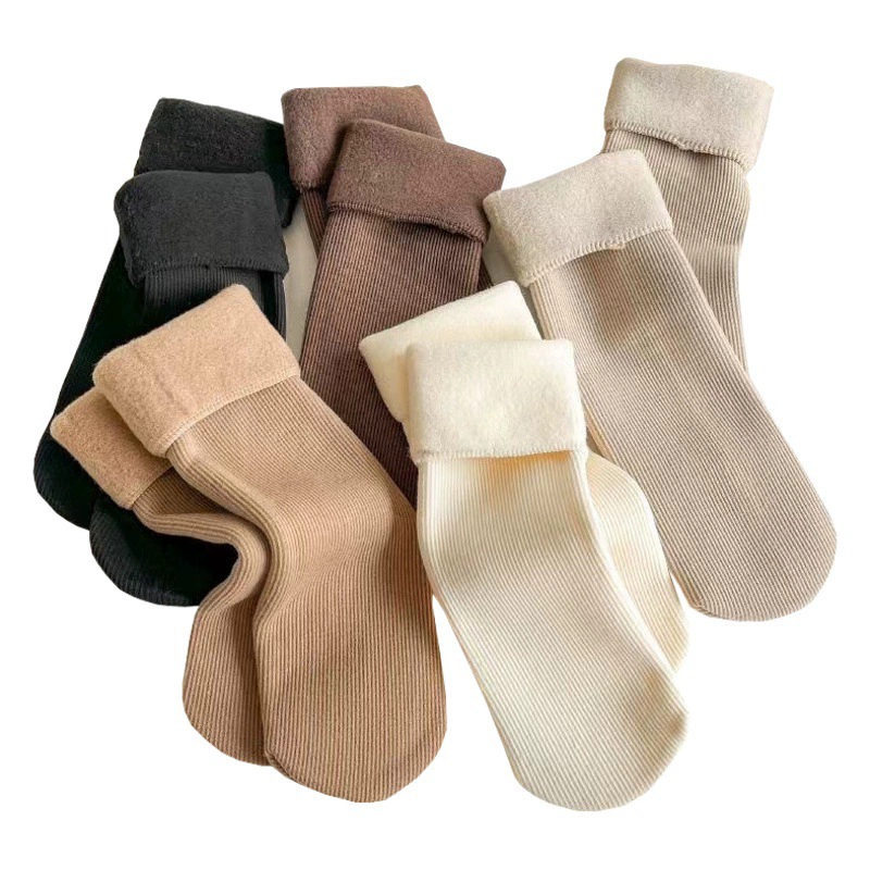 Носки женские осенне-зимние чулки на флисовой подкладке утолщенные теплые зимние носки средней длины Носки для сна в пол носки зимние чулки