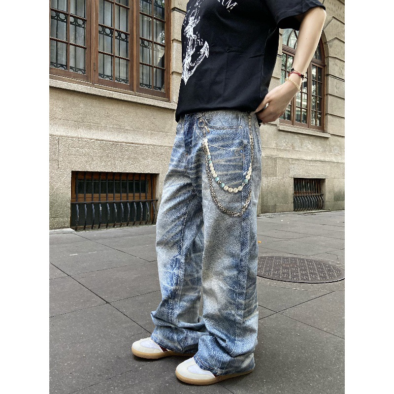 Vintage American Style 3D Printed Striped Cat Whisker Loose Straight Leg Jeans For Men And Women_viptrois.com
