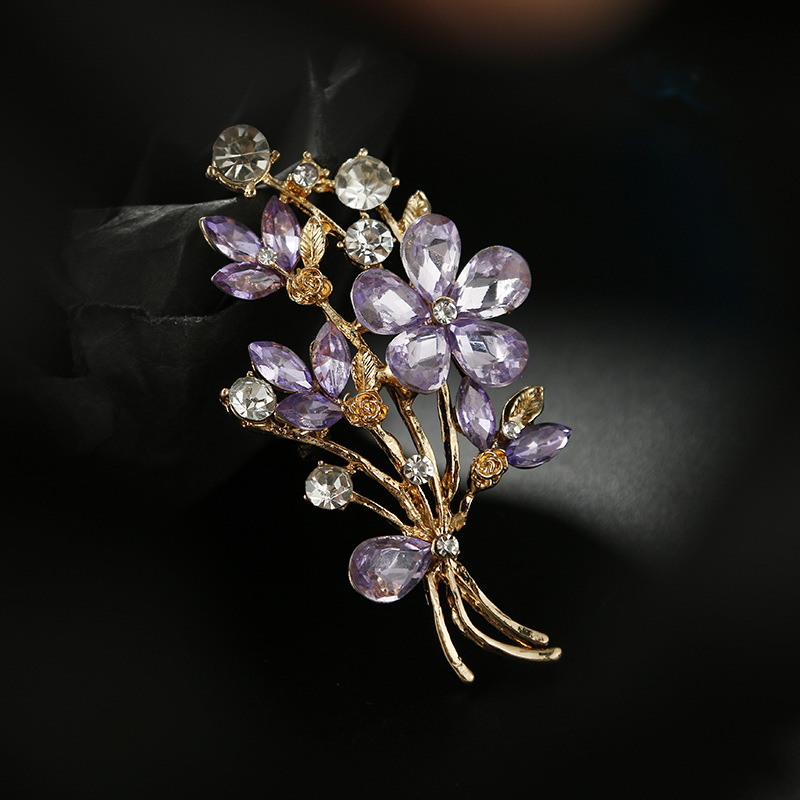 Nuevo estilo coreano ramillete flor aleación electrochapado rhinestone cristal ramo broche PIN en stock fábrica al por mayor image 3