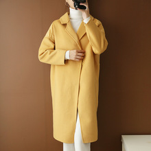 双面羊毛大衣女纯色中长款2021新款反季御姐风西装领韩版羊毛外套