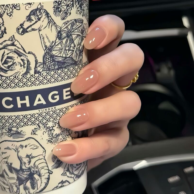 【Ganlu Temple Nude】Pure Nude Color Handmade Wearable Nail Art Patches Ganlu Temple Huanhuan Nail Art for Commuting and Natural Look