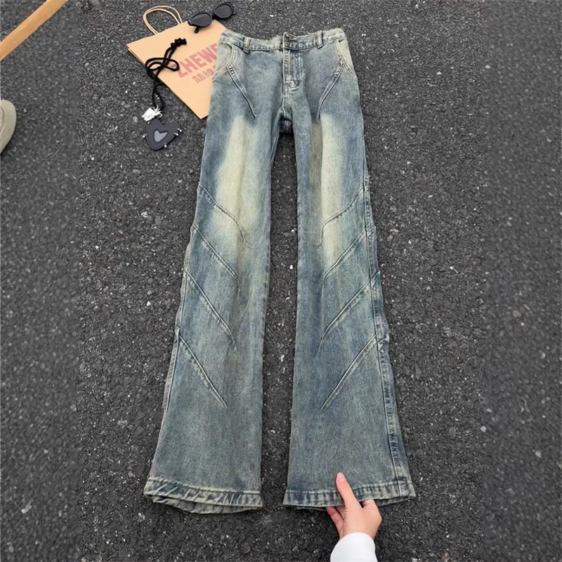 Vintage Blue Shark Gill Washed Denim Jeans for Men, American High Street Fashion Brand Workwear, Straight-Leg Flared Pants Vintage Blue Shark Gill Washed Denim Jeans for Men, American High Street Fashion Brand Workwear, Straight-Leg Flared Pants