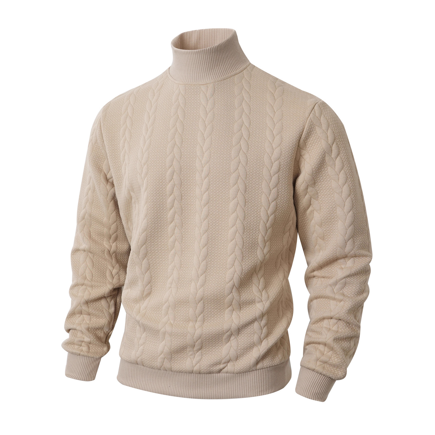 Transfronterizo europeo otoño invierno jersey jersey diario de color sólido joven hombre moda jacquard cuello alto jersey cálido hombre