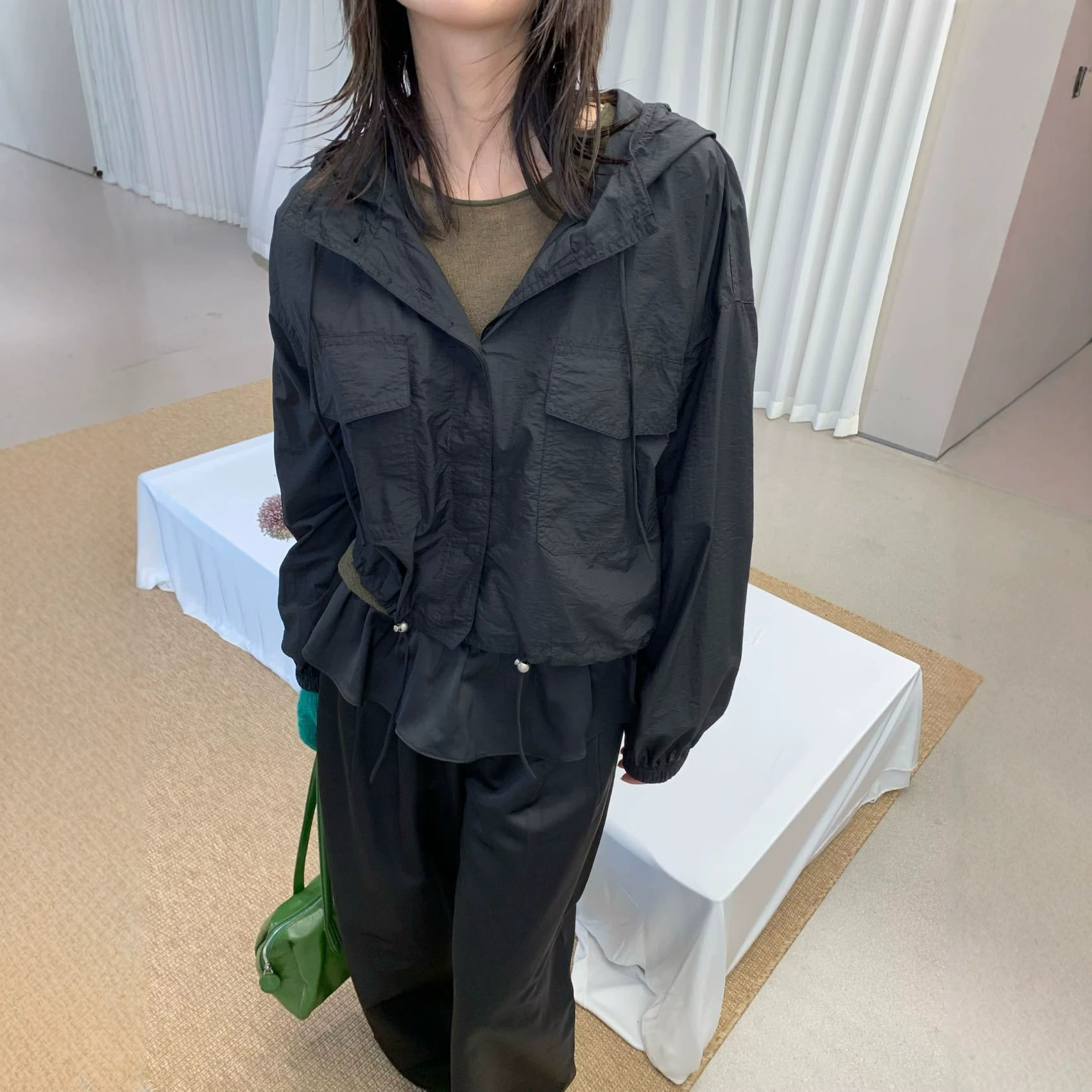 Sijiqing Women's Clothing, Camanshi Light Summer Korean Style Casual Sun Protection Jacket, Ultra-thin Breathable Hooded Short Cardigan