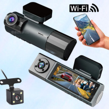 新款跨境三摄像头行车记录仪三录高清夜视WIFI车载监控器前后双录