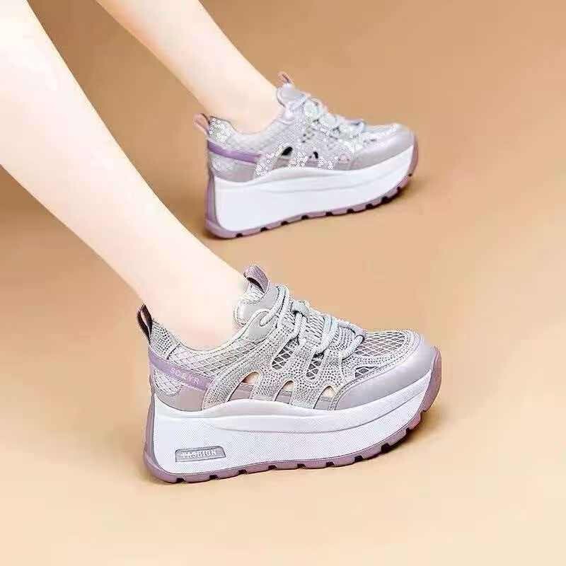 Women's sports shoes 2026 new model, women's summer breathable running shoes, rhinestone hollow-out women's thick-soled dad shoes Women's sports shoes 2026 new model, women's summer breathable running shoes, rhinestone hollow-out women's thick-soled dad shoes