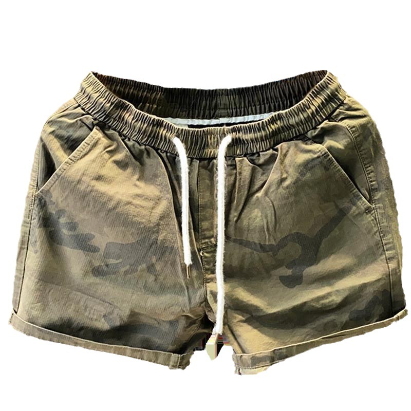 Summer Running Sports Camouflage Shorts Stretch Elastic Waist Western-style Men's Loose Three-point Four-point Trendy Casual Pants