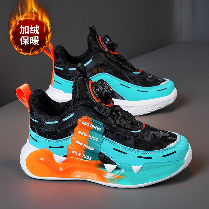 Zapatos de algodón, dos zapatos deportivos de invierno cálidos de algodón, zapatos de papá con hebilla giratoria para hombres, nuevos niños grandes 2024 niñas y niños más terciopelo