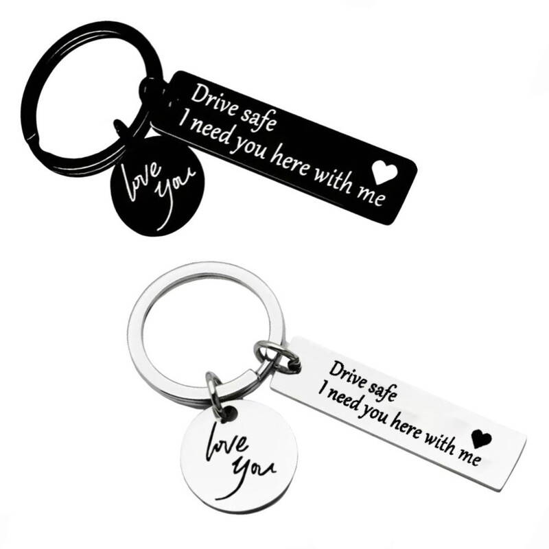 Drive Safe Mirror Polished Stainless Steel Keychain for Couples Car Pendant