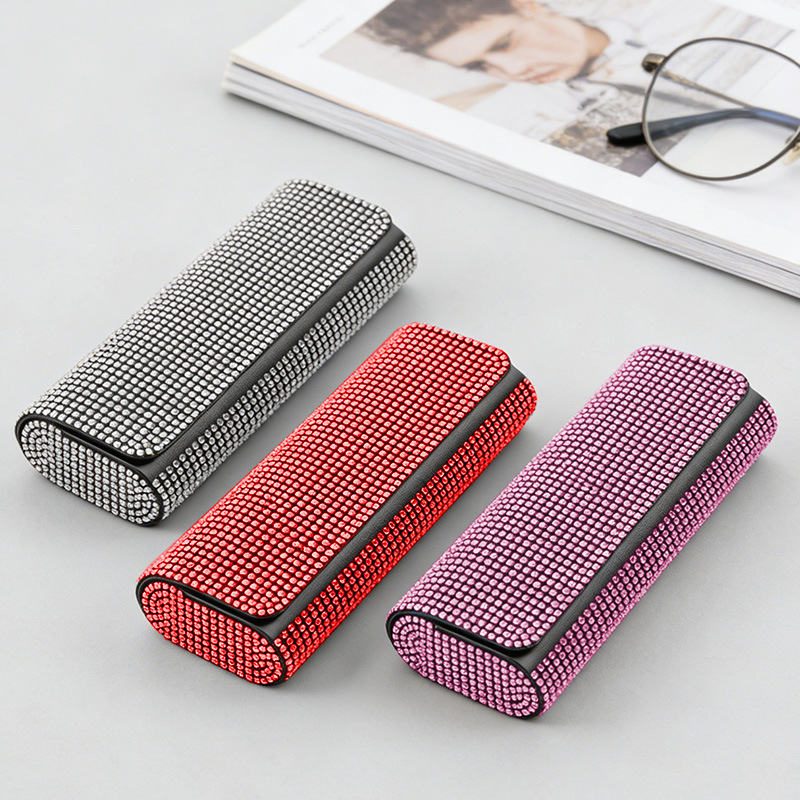 New Style Diamond-Encrusted Double Oval Glasses Case with a High-End Feel, Portable Anti-Pressure Sunglasses Case, Myopia Glasses Storage Box Wholesale