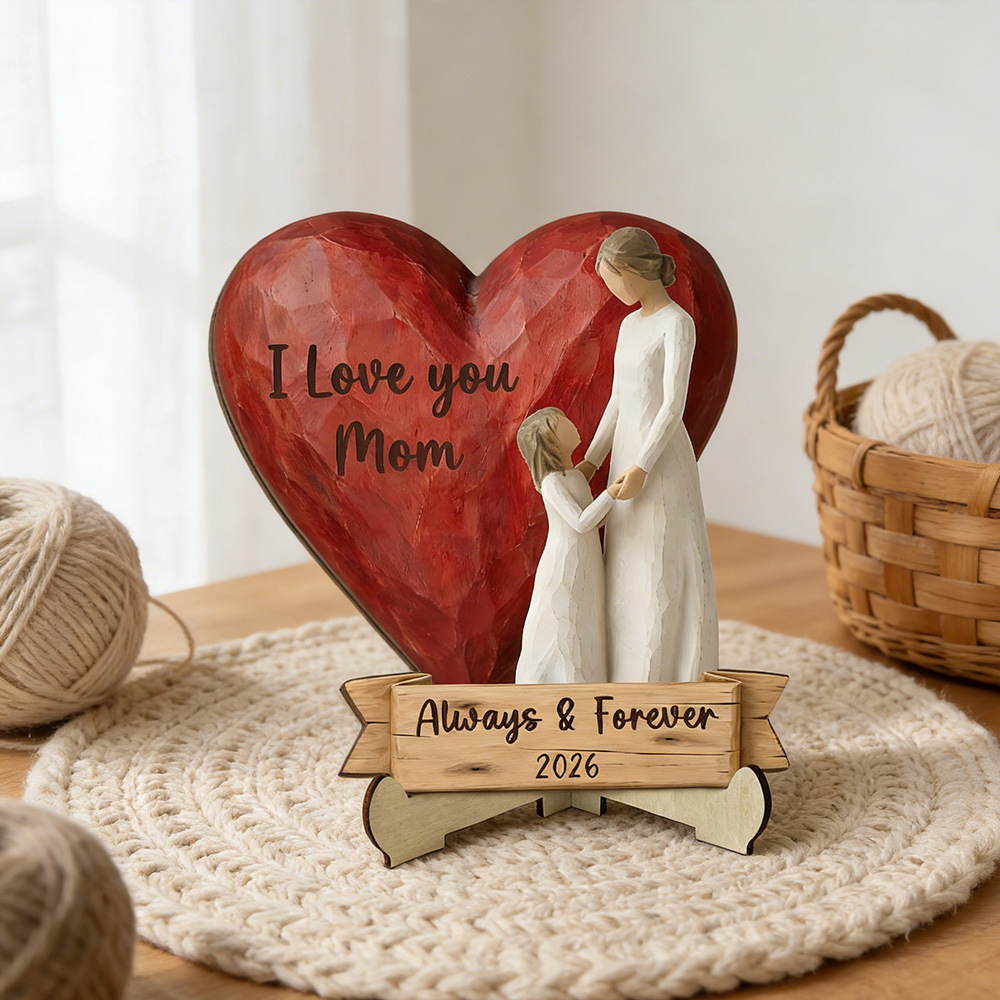 Decoraciones transfronterizas del Día de la Madre adornos de madera limitados amor luna abrazando modelado grabada agradecimiento escritura escritorio de escritorio