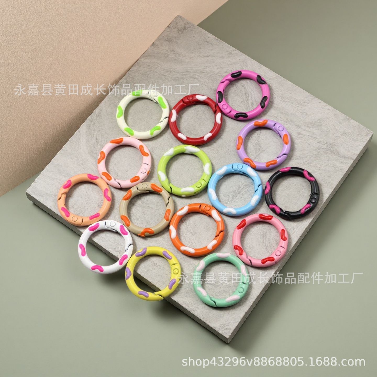 彩色烤漆弹簧扣爱心糖果色弹簧圈开口 diy饰品钥匙扣配件书圈卡圈