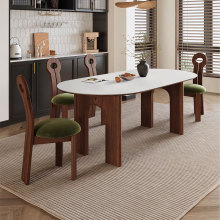 德利丰法式北欧实木岩板餐桌椅2025新款中古风侘寂复古小户型家具
