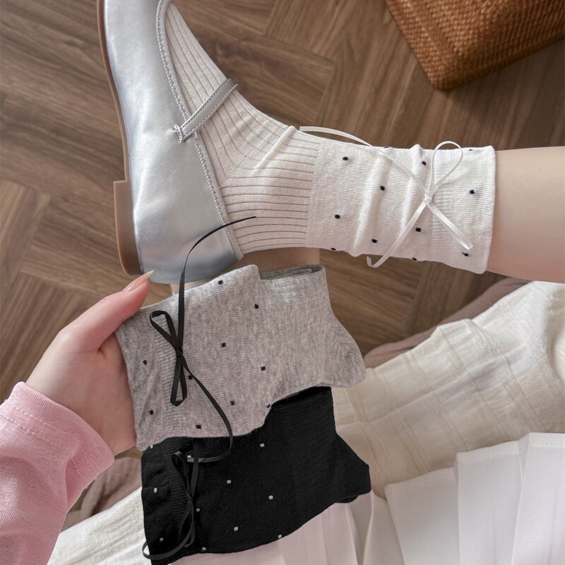 Summer Thin Socks for Women, Polka Dot Ballet Style Mid-Calf Socks, Summer Miu Style White Slouch Socks Paired with Small Leather Shoes Summer Thin Socks for Women, Polka Dot Ballet Style Mid-Calf Socks, Summer Miu Style White Slouch Socks Paired with Small Leather Shoes