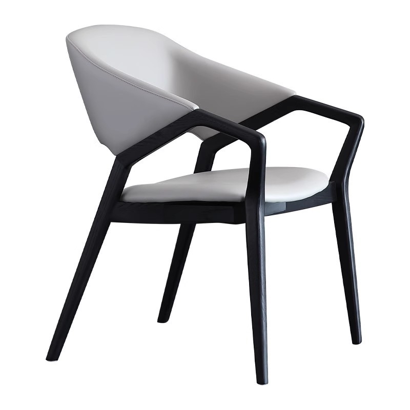 Italian minimalist white wax wood solid wood dining chair home dining chair guesthouse designer armrest back chair Nordic chair 