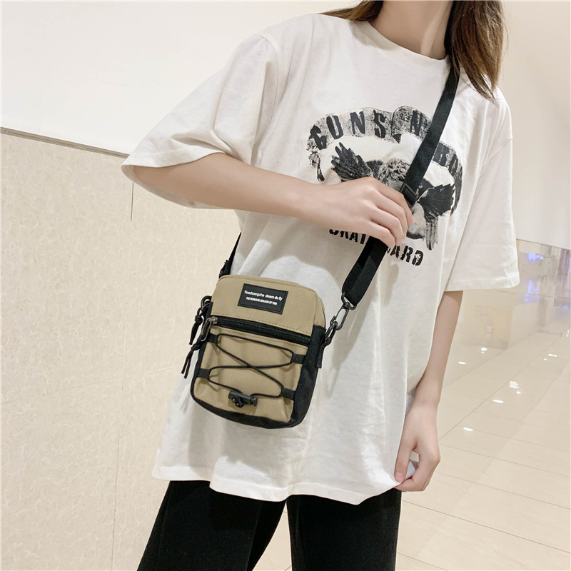 67g Weight Zipper Closure Type Single Shoulder Strap Strap Type Crossbody Bag Bags Type Nylon Material Letter Pattern Streetwear Style Square Shape Khaki, Light Grey, White, Black Color Small Size Small Nylon Letter Streetwear Square Zipper Crossbody Bag 76