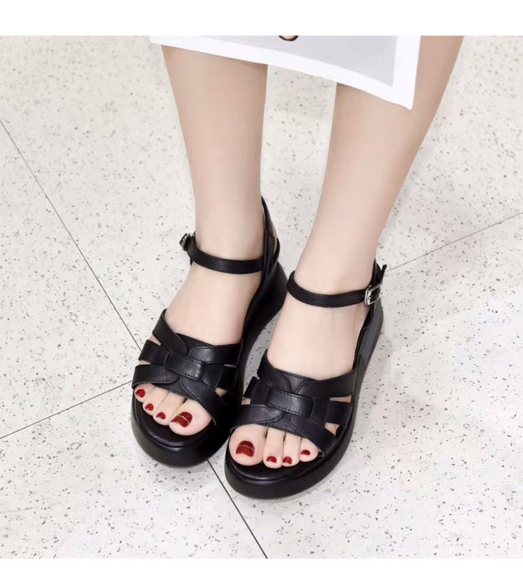 Sandal nữ đế xuồng da thật phong cách La Mã đế dày mềm — Màu đen chi tiết 6