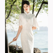 白色蕾丝旗袍年轻款少女复古气质修身长款改良版连衣裙新款批发夏