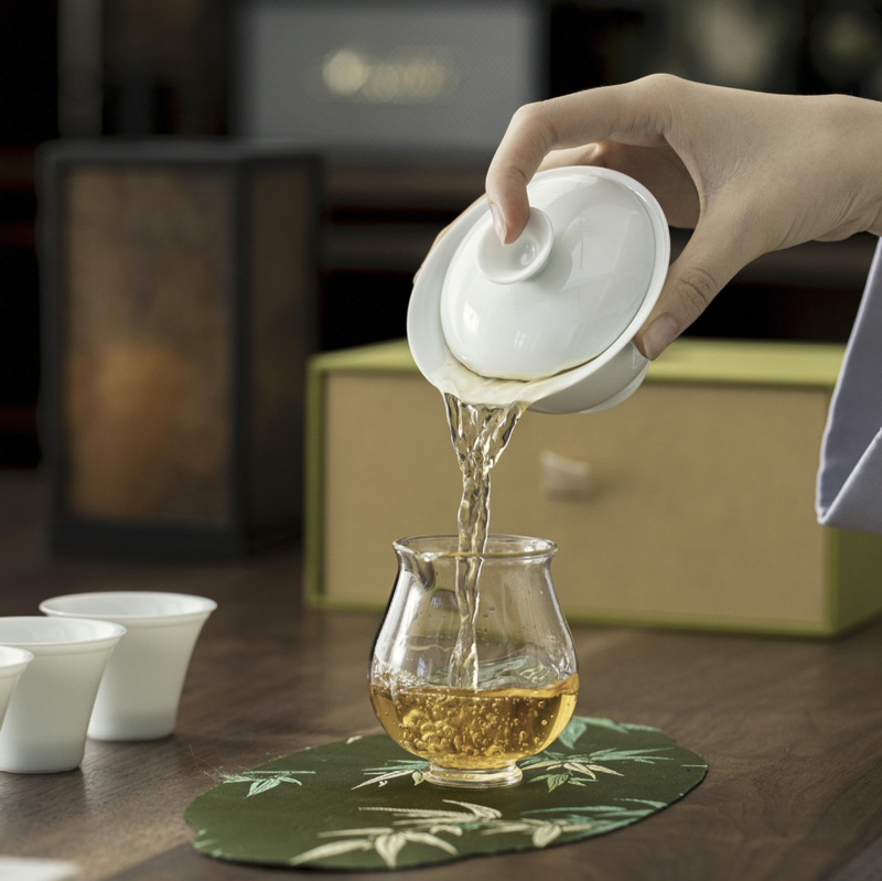 影青釉陶瓷功夫茶具套装青瓷盖碗茶杯整套礼盒装商务茶具伴手礼|undefined