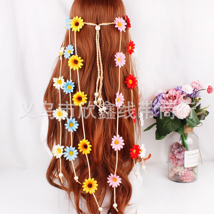 Banda para el cabello tocado guirnalda flor girasol Daisy diadema bohemio Anillo para el cabello Área escénica fabricantes de accesorios para el cabello suministro ahora