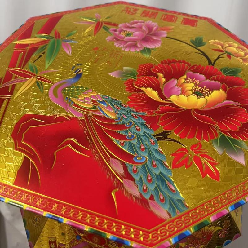 新品中秋折塔植绒烫金双层龙六角盒 花开富贵八角盒底座材料|undefined