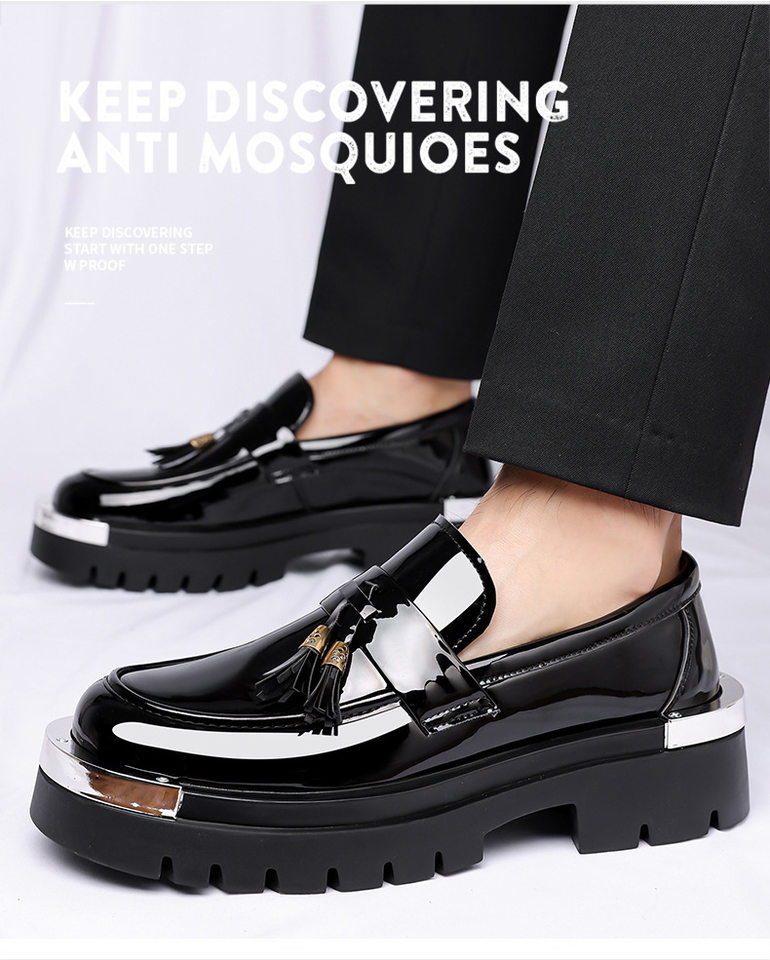 Giày lười nam da PU cổ thấp mũi vuông, giày da nam phong cách casual, form rộng — màu nâu, đen chi tiết 5