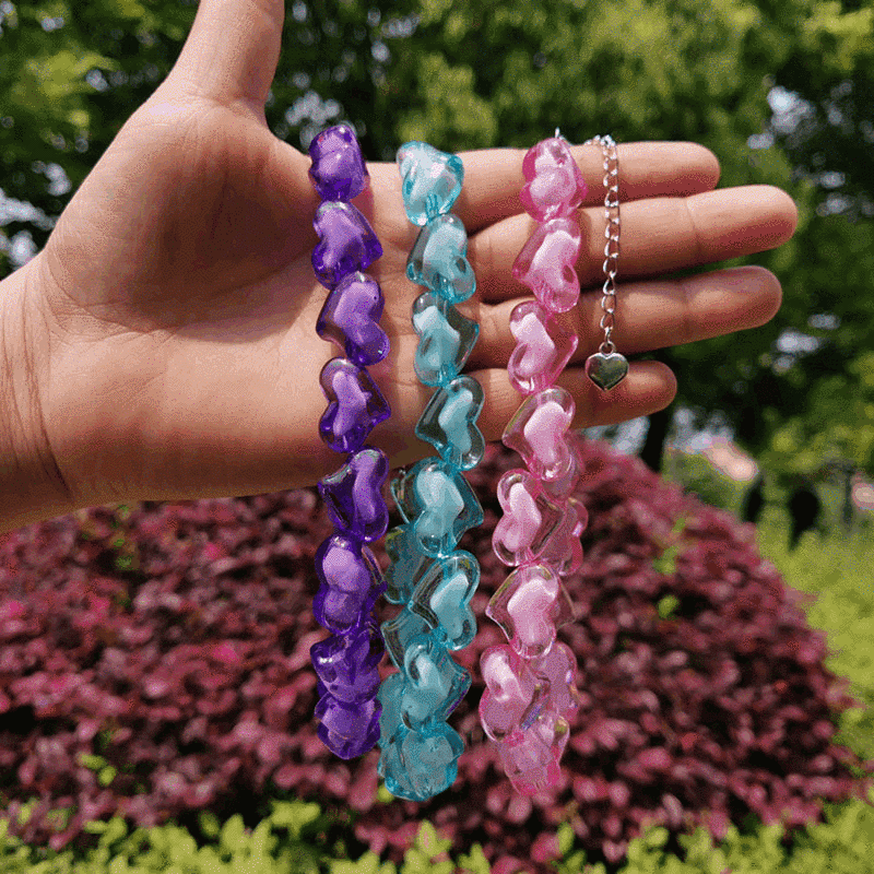 Popular Foreign Trade Pendant Heart-Shaped Jewelry Wholesale Ins Acrylic Bead Heart Necklace European and American Fashion Couple