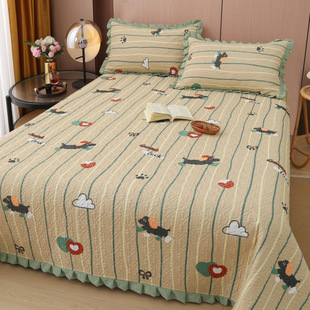 Non-slip Bed Cover Four Seasons Universal Quilted Washed Cotton Thickened Korean Style Lace Double-sided Bed Sheet Single-piece Student Dormitory