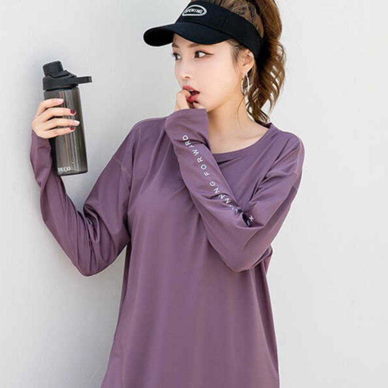 Sports Tops for Women, Quick-Drying, Large Size, Hip-Covering, Fat Mm, Loose Running Yoga Fitness Clothes, Long-Sleeved Mid-Length T-Shirts for Spring