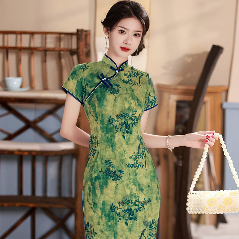 반팔롱치파오 [화루옌] - 그린