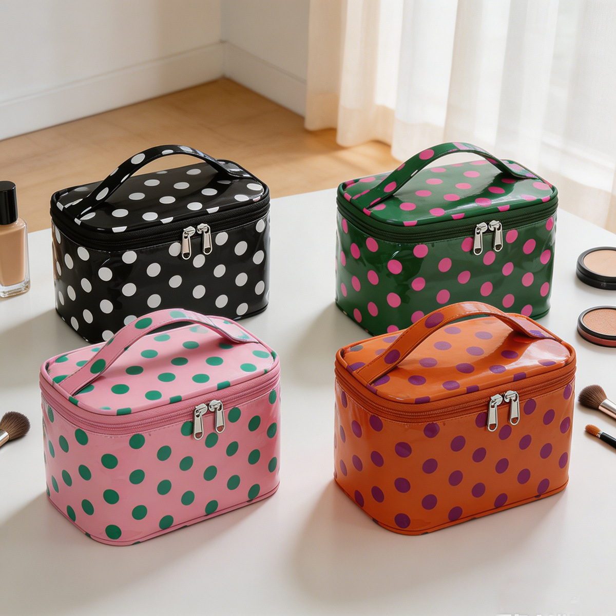 Cross-Border Polka Dot Cosmetic Storage Bag, Large Capacity Pvc Waterproof Makeup Bag, Portable Travel Toiletry Bag with a High-End Feel