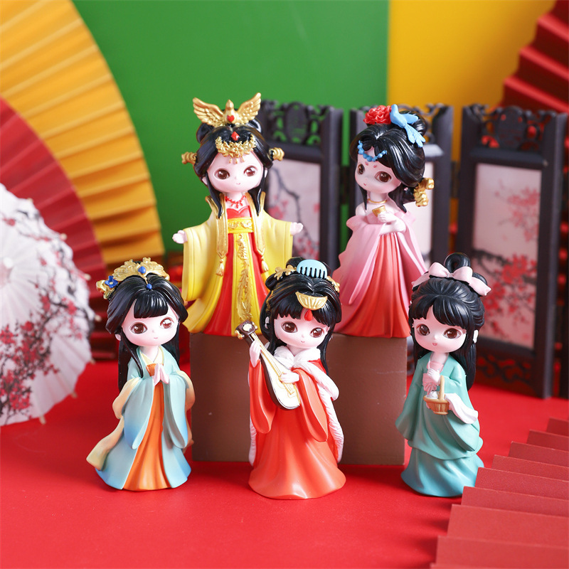 New National Color Tianxiang Blind Box Antique Four Beauty Trendy Play Ornaments Retro Display Cabinet Living Room Desktop Ornaments