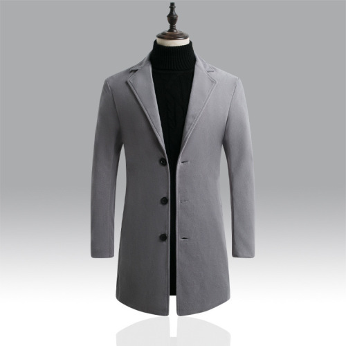 Factory 2025 Men's Wool Coat Korean Style Single-Breasted Coat Slim Medium-Length Trench Coat Casual Wool Coat