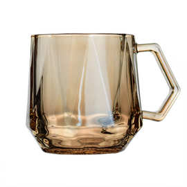 HX琥珀带把咖啡杯玻璃杯马克杯家用套装6只啤酒杯待客杯子耐热水