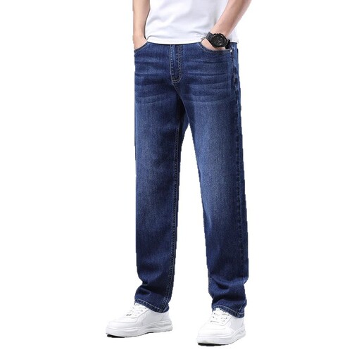 High-end washed blue jeans for men's spring and autumn new loose straight casual stretch long pants for men
