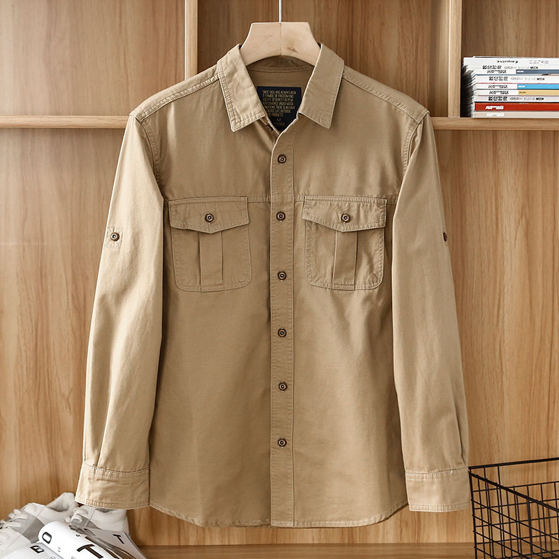 Camisas de manga larga de color sólido chaqueta de trabajo de hombre primavera y otoño tendencia suelta chaqueta casual chaqueta casual de hombre de otoño